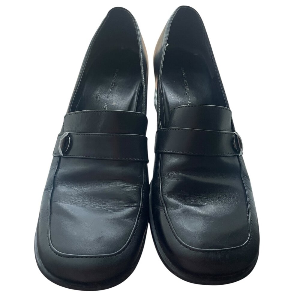 Vintage 90s‎ Bandolino Black Leather Block Heel Wide Square Toe Loafers 8.5 - Picture 3 of 11